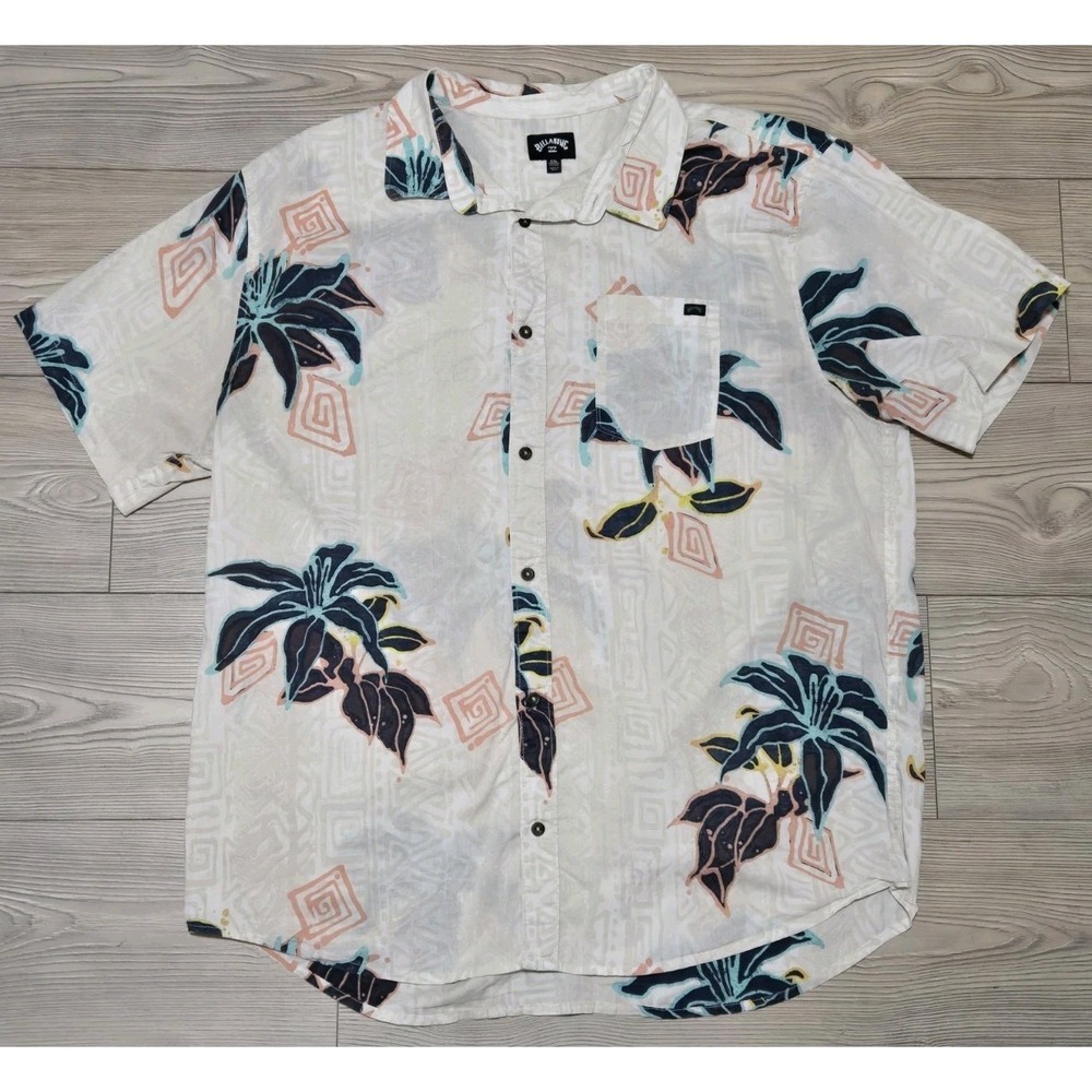 Billabong‎ Button Up Shirt Mens XXL Short Sleeve Surf Floral Hawaiian White